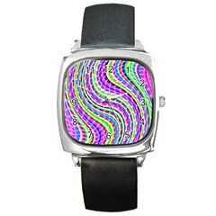 Neon Trippy Swirls Twirls Design Square Metal Watch by Salmanaz77