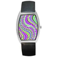 Neon Trippy Swirls Twirls Design Barrel Style Metal Watch by Salmanaz77