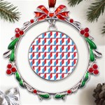 Fabric Geometric Pattern Background Metal X mas Wreath Ribbon Ornament Front