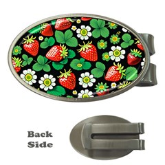 Strawberries Pattern Money Clips (oval)  by Salmanaz77