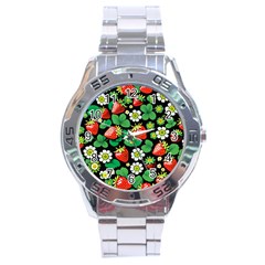 Strawberries Pattern Stainless Steel Analogue Watch by Salmanaz77