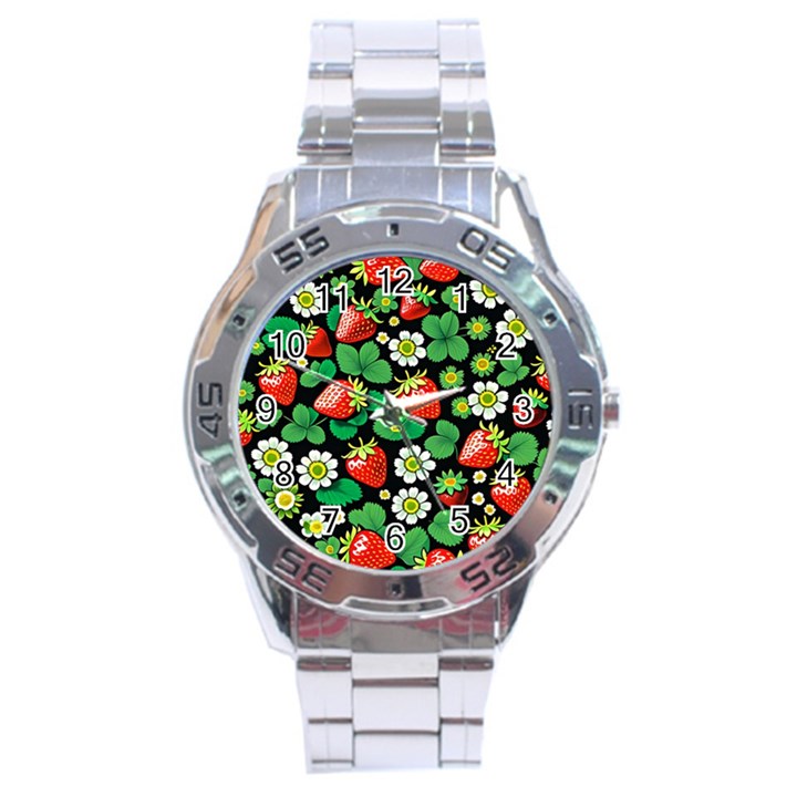 Strawberries Pattern Stainless Steel Analogue Watch