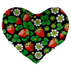 Strawberries Pattern Large 19  Premium Heart Shape Cushions by Salmanaz77