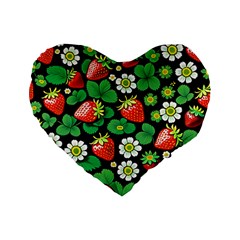 Strawberries Pattern Standard 16  Premium Flano Heart Shape Cushions by Salmanaz77