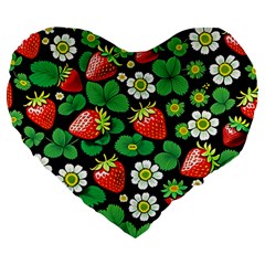 Strawberries Pattern Large 19  Premium Flano Heart Shape Cushions by Salmanaz77