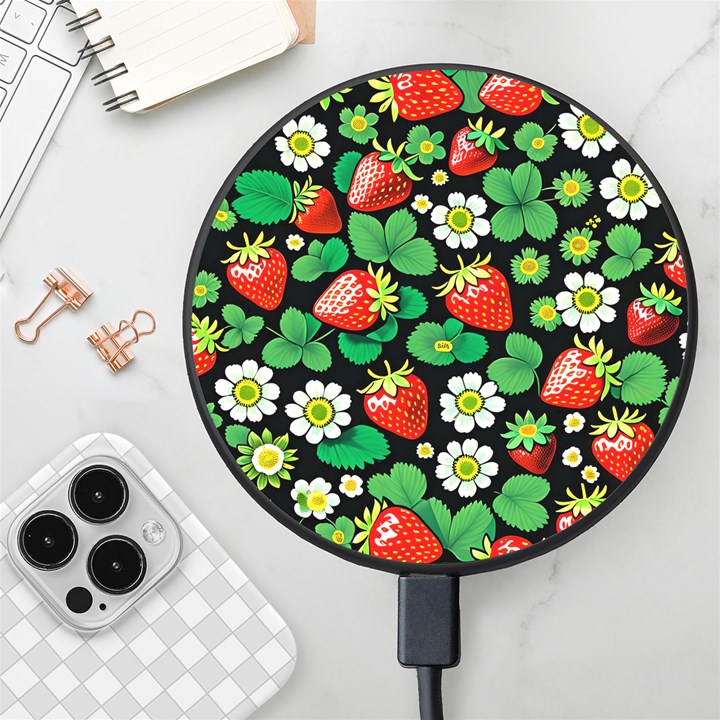 Strawberries Pattern Wireless Fast Charger(Black)