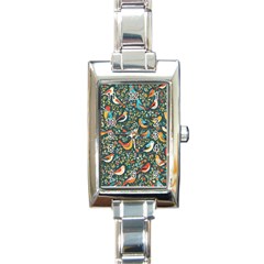 Birds Pattern Flowers Whimsical Rectangle Italian Charm Watch