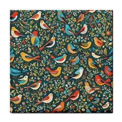 Birds Pattern Flowers Whimsical Tile Coaster