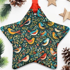 Birds Pattern Flowers Whimsical Ornament (Star)