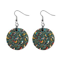 Birds Pattern Flowers Whimsical Mini Button Earrings