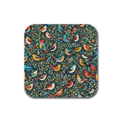 Birds Pattern Flowers Whimsical Rubber Square Coaster (4 Pack) by Salmanaz77