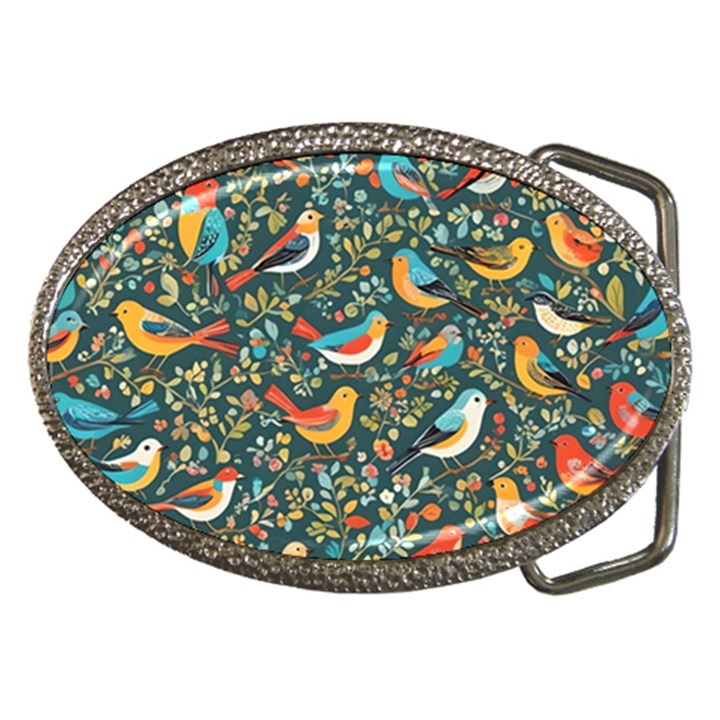 Birds Pattern Flowers Whimsical Belt Buckles