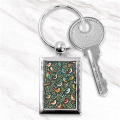 Birds Pattern Flowers Whimsical Key Chain (rectangle) by Salmanaz77