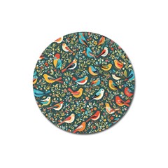 Birds Pattern Flowers Whimsical Magnet 3  (Round)