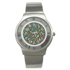 Birds Pattern Flowers Whimsical Stainless Steel Watch