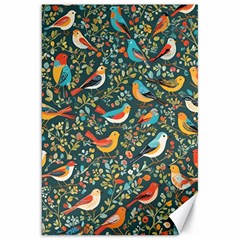 Birds Pattern Flowers Whimsical Canvas 20  x 30 