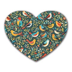 Birds Pattern Flowers Whimsical Heart Mousepad by Salmanaz77