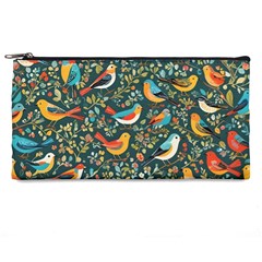 Birds Pattern Flowers Whimsical Pencil Case