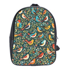 Birds Pattern Flowers Whimsical School Bag (large) by Salmanaz77