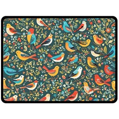 Birds Pattern Flowers Whimsical Fleece Blanket (large) by Salmanaz77