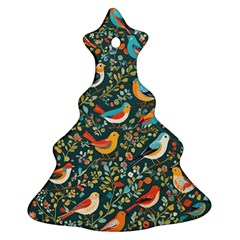 Birds Pattern Flowers Whimsical Christmas Tree Ornament (two Sides)