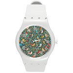 Birds Pattern Flowers Whimsical Round Plastic Sport Watch (M) Front