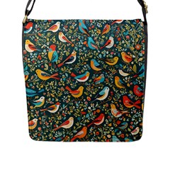 Birds Pattern Flowers Whimsical Flap Closure Messenger Bag (l) by Salmanaz77