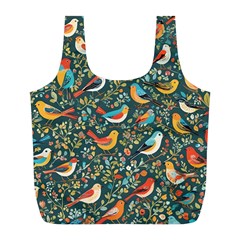 Birds Pattern Flowers Whimsical Full Print Recycle Bag (l) by Salmanaz77