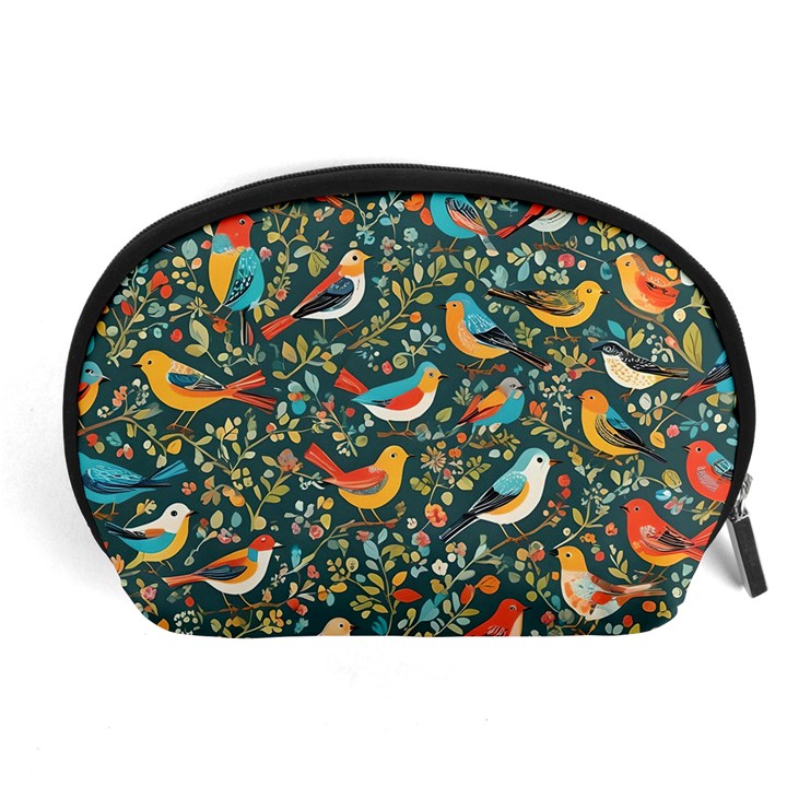 Birds Pattern Flowers Whimsical Accessory Pouch (Large)