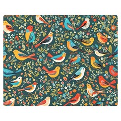 Birds Pattern Flowers Whimsical Two Sides Premium Plush Fleece Blanket (teen Size) by Salmanaz77