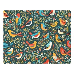 Birds Pattern Flowers Whimsical Two Sides Premium Plush Fleece Blanket (Large)