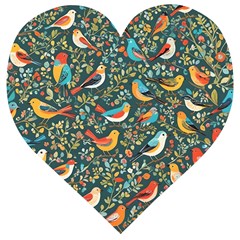 Birds Pattern Flowers Whimsical Wooden Puzzle Heart by Salmanaz77