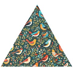 Birds Pattern Flowers Whimsical Wooden Puzzle Triangle by Salmanaz77