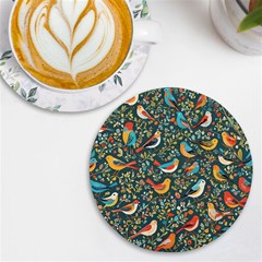 Birds Pattern Flowers Whimsical UV Print Round Tile Coaster