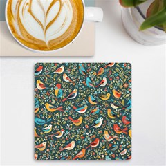 Birds Pattern Flowers Whimsical UV Print Square Tile Coaster 