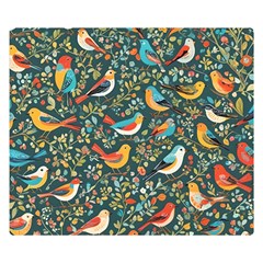 Birds Pattern Flowers Whimsical Premium Plush Fleece Blanket (Small)