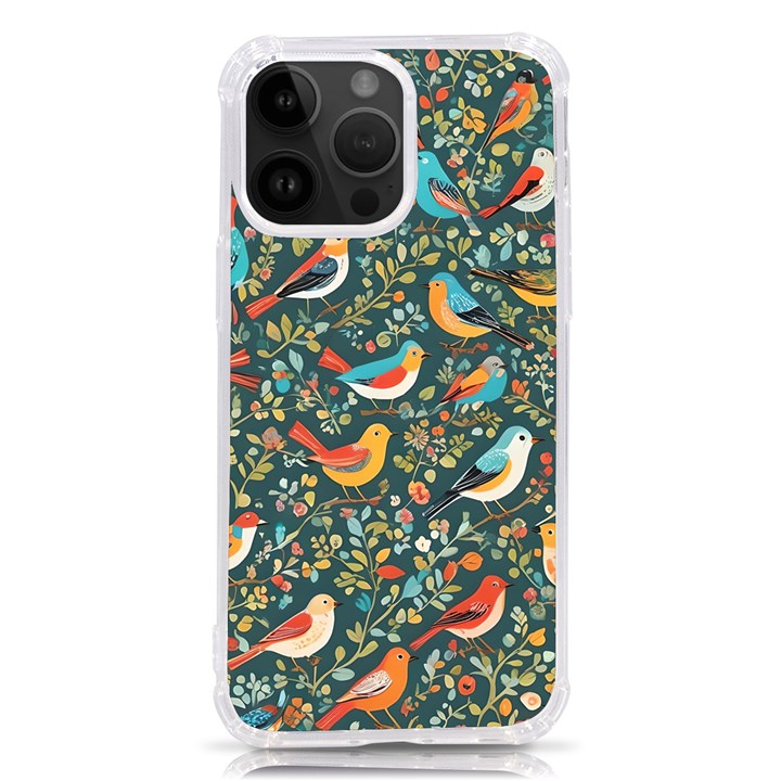 Birds Pattern Flowers Whimsical iPhone 14 Pro Max TPU UV Print Case