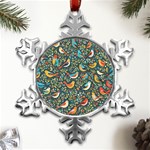 Birds Pattern Flowers Whimsical Metal Small Snowflake Ornament Front