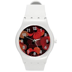 Flower Floral Flora Nature Pattern Background Backdrop Round Plastic Sport Watch (m) by Salmanaz77