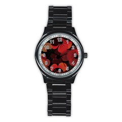 Flower Floral Flora Nature Pattern Background Backdrop Stainless Steel Round Watch by Salmanaz77