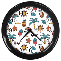 Summer Pineapple Fruit Tropical Wall Clock (black) by Paksenen