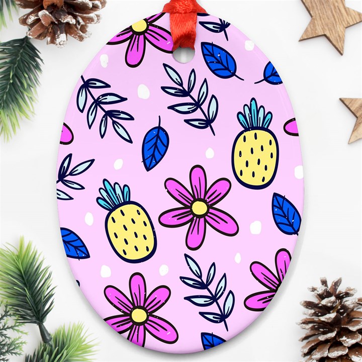 Flowers Petals Pineapples Fruit Ornament (Oval)