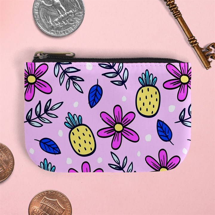 Flowers Petals Pineapples Fruit Mini Coin Purse