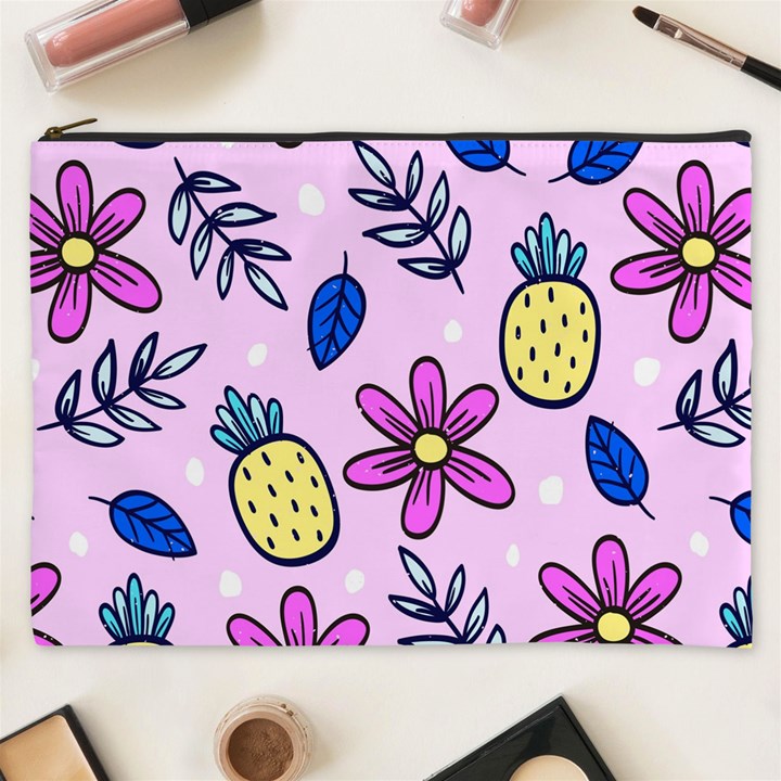 Flowers Petals Pineapples Fruit Cosmetic Bag (XXXL)