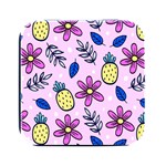 Flowers Petals Pineapples Fruit Square Metal Box (Black) Front