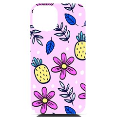 Flowers Petals Pineapples Fruit Iphone 14 Black Uv Print Case by Paksenen