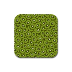 Kiwi Fruit Pattern Green Background Rubber Square Coaster (4 Pack) by Paksenen