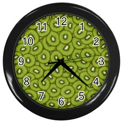 Kiwi Fruit Pattern Green Background Wall Clock (black) by Paksenen