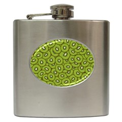 Kiwi Fruit Pattern Green Background Hip Flask (6 Oz) by Paksenen