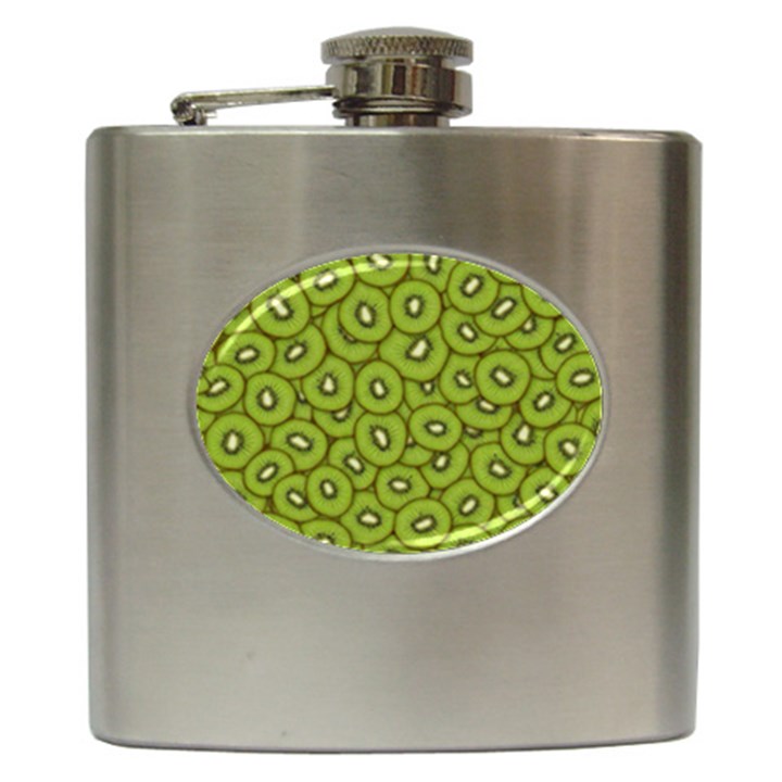 Kiwi Fruit Pattern Green Background Hip Flask (6 oz)